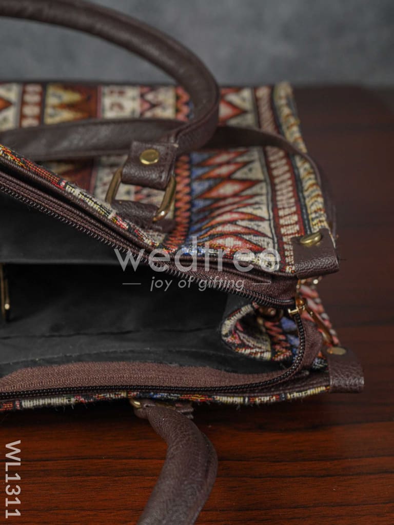 Jacquard Hand Bag with Leather Base & Handle - WL1311