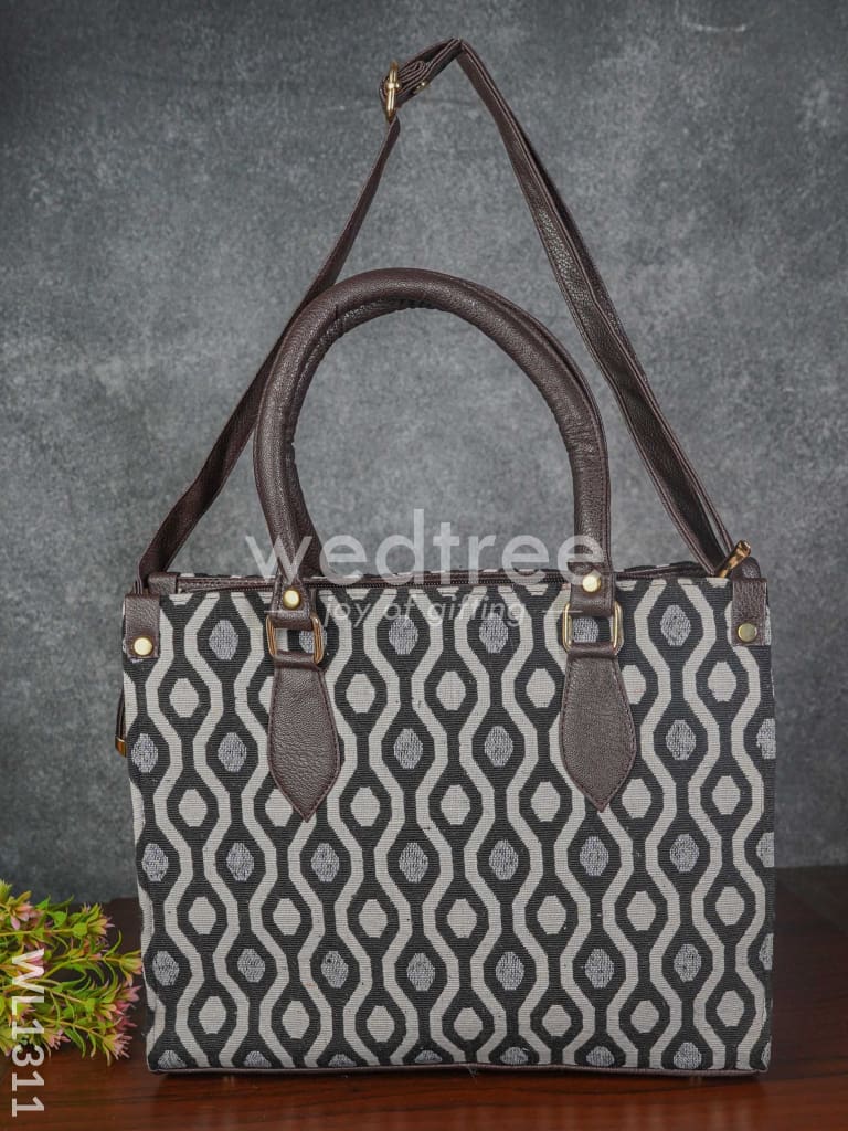 Jacquard Hand Bag with Leather Base & Handle - WL1311
