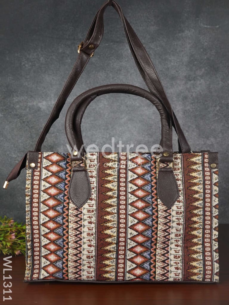 Jacquard Hand Bag with Leather Base & Handle - WL1311