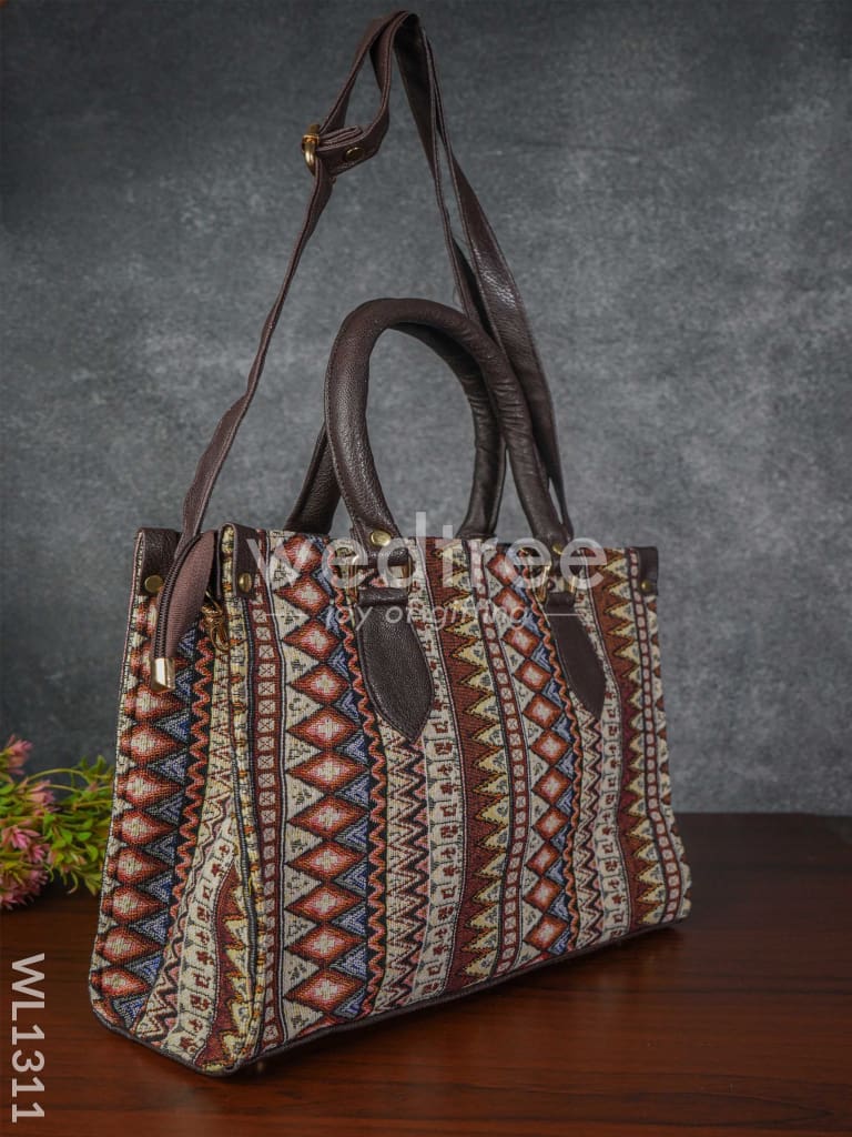 Jacquard Hand Bag with Leather Base & Handle - WL1311