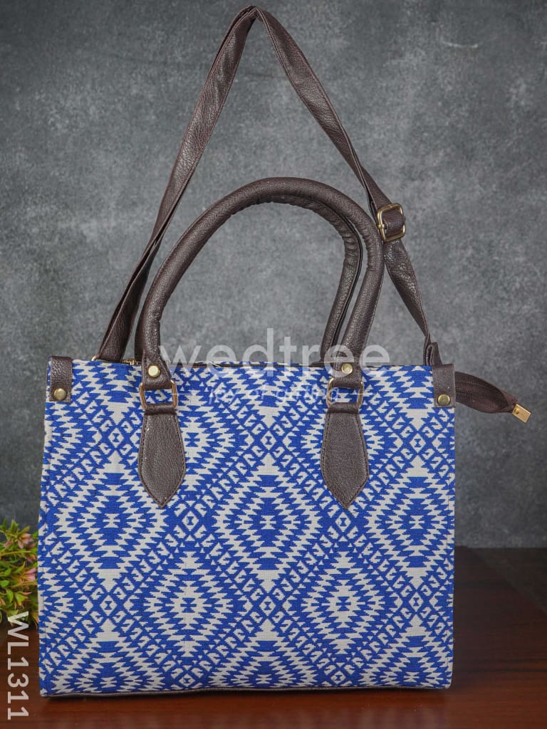 Jacquard Hand Bag with Leather Base & Handle - WL1311
