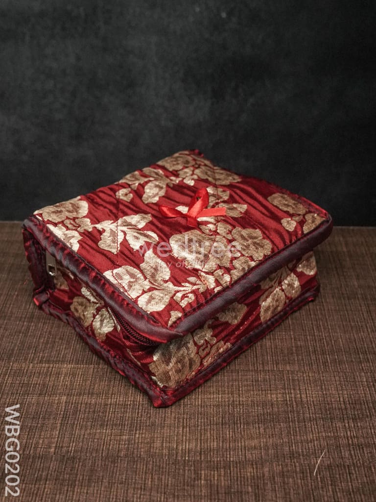 Jewel Pouch with Printed Golden Floral Design and Bow - WBG0202