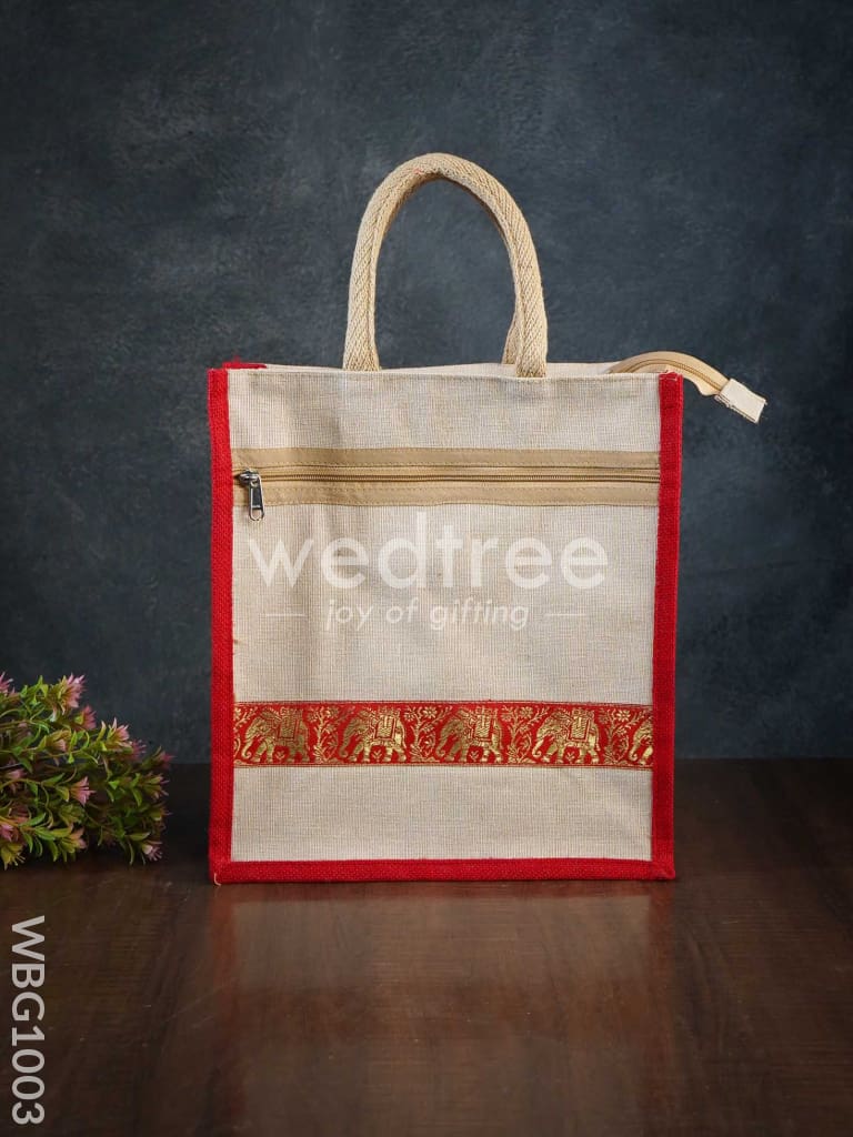 Juco Bag with Zari Lace and Front Zipper - WBG1003