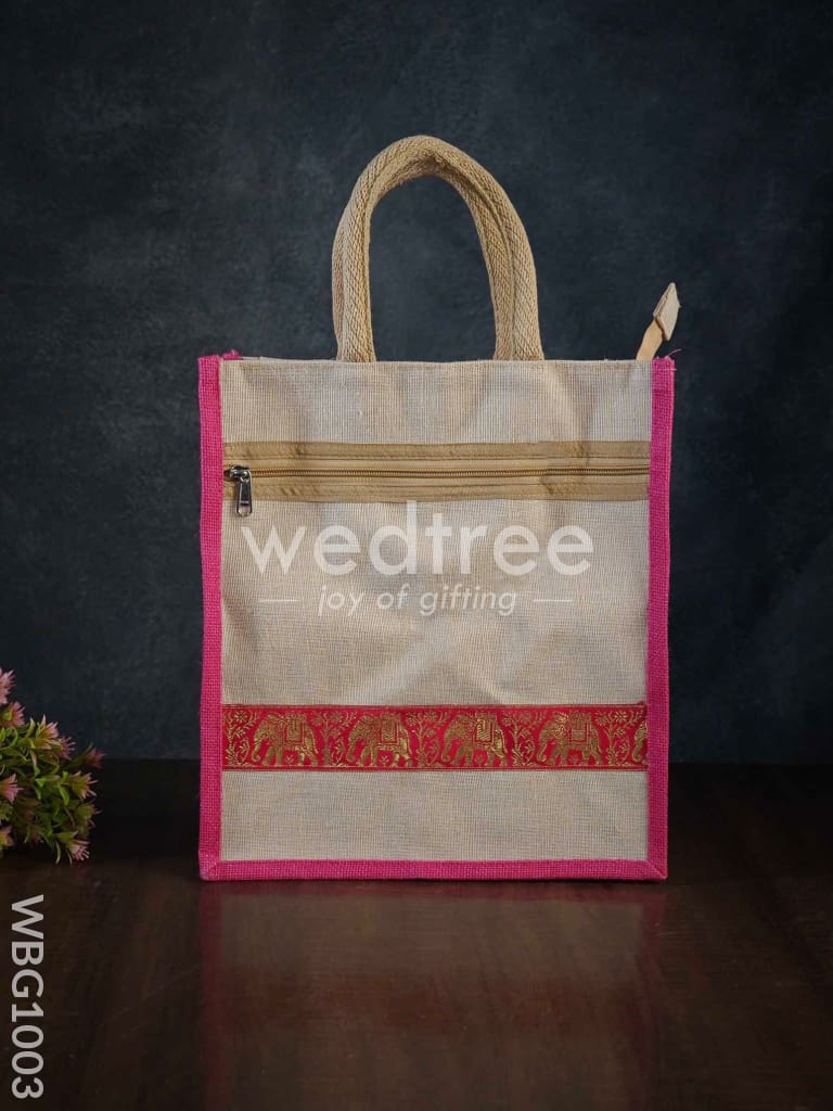 Juco Bag with Zari Lace and Front Zipper - WBG1003