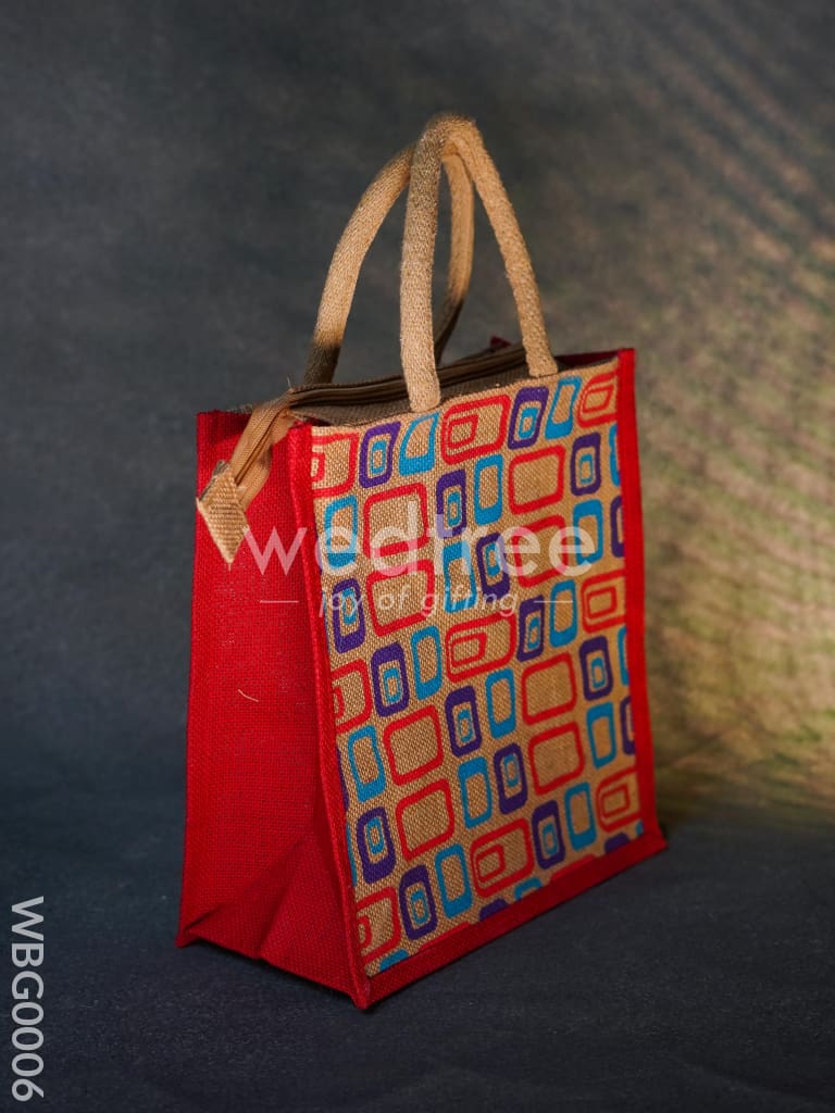 Jute bag - 3 colour box (medium) in natural color and zipper - WBG0006