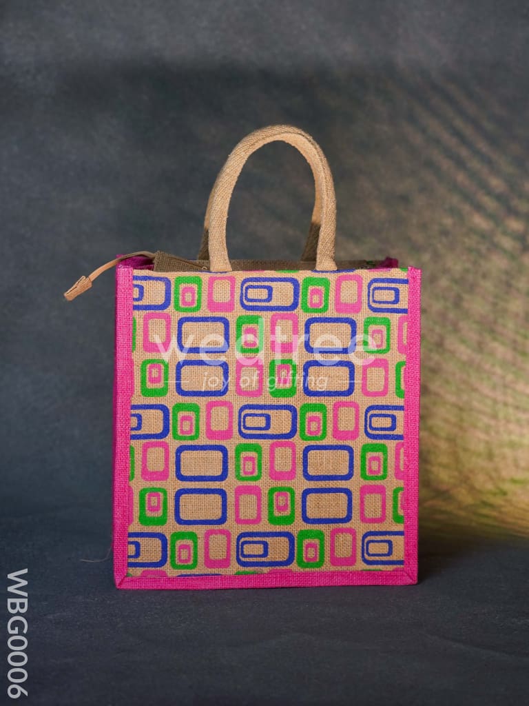 Jute bag - 3 colour box (medium) in natural color and zipper - WBG0006