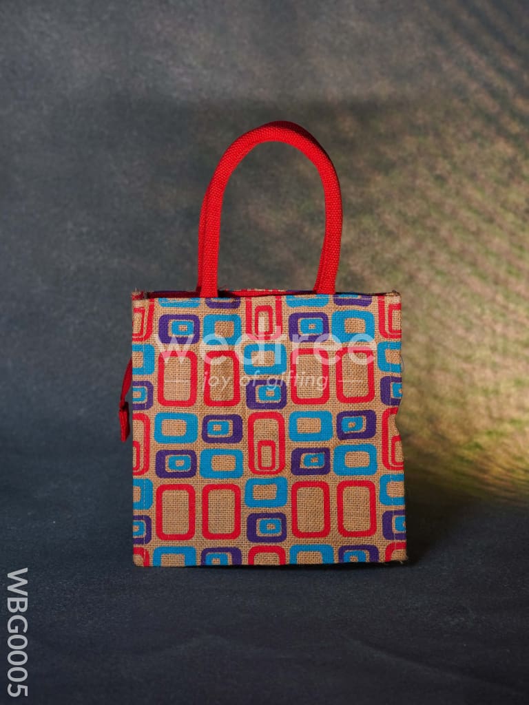 Jute bag - 3 colour box (small) with coloured handle and zipper - WBG0005