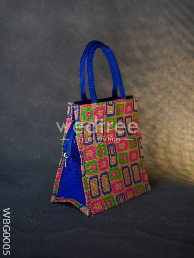 Jute bag - 3 colour box (small) with coloured handle and zipper - WBG0005