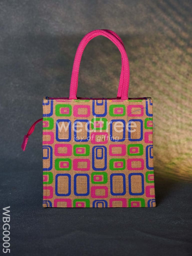 Jute bag - 3 colour box (small) with coloured handle and zipper - WBG0005