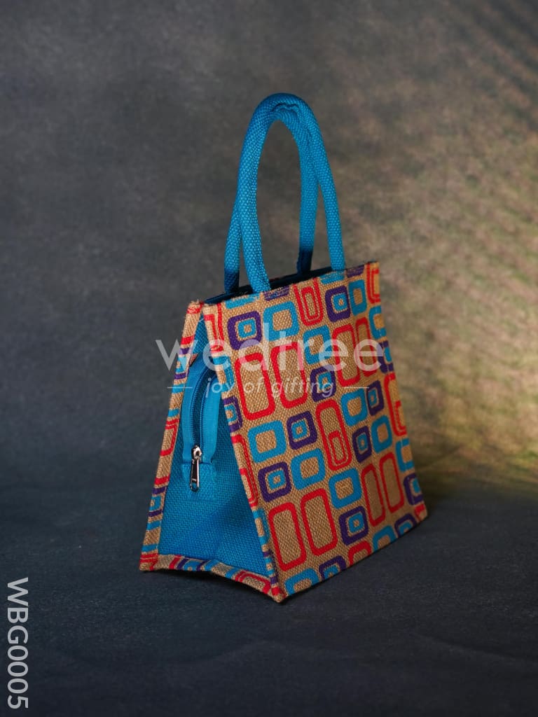 Jute bag - 3 colour box (small) with coloured handle and zipper - WBG0005