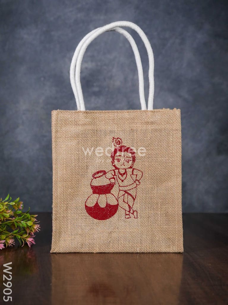 Jute Bag with Baby Krishna Print - W2905