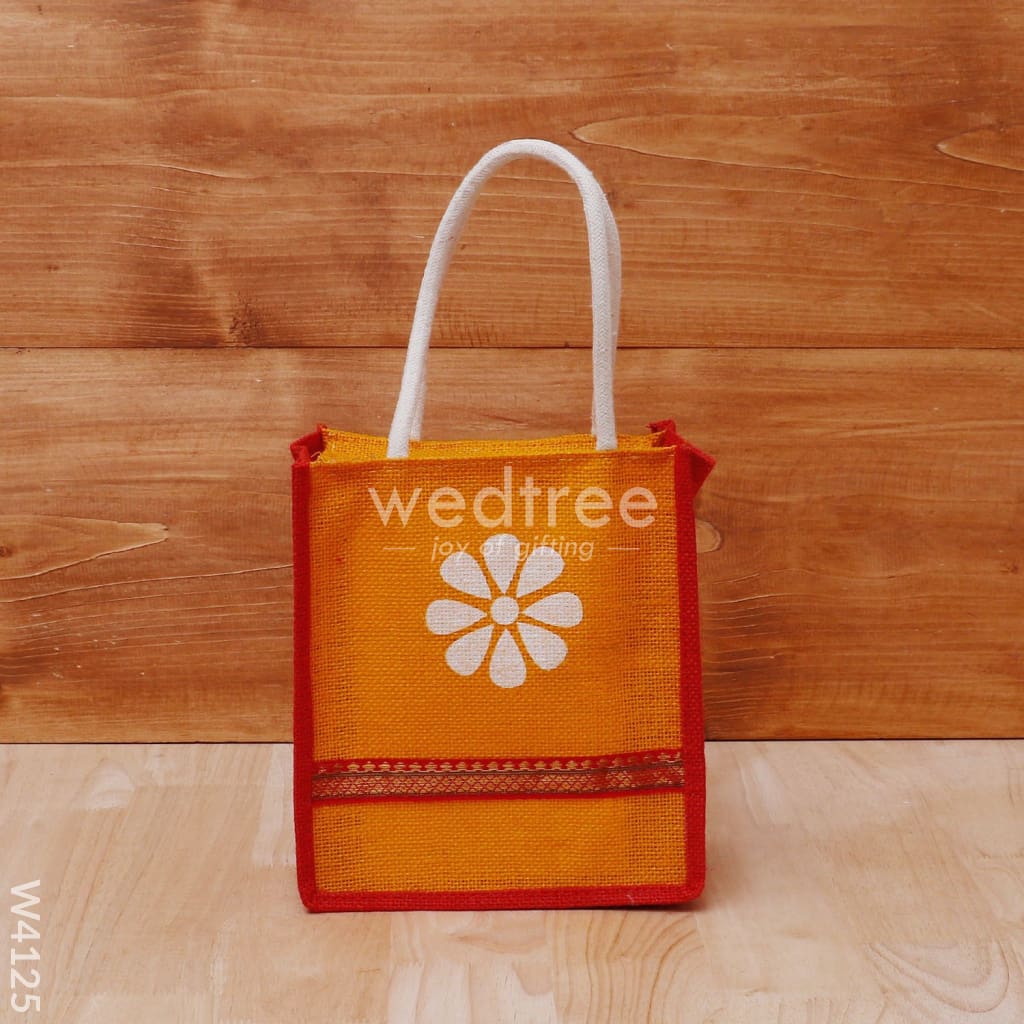 Jute Bag with Floral Print & Zari - W4125