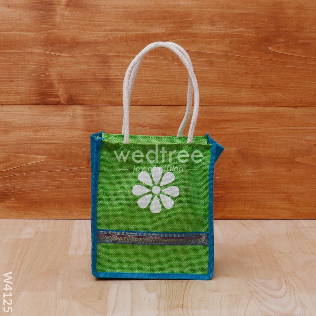 Jute Bag with Floral Print & Zari - W4125