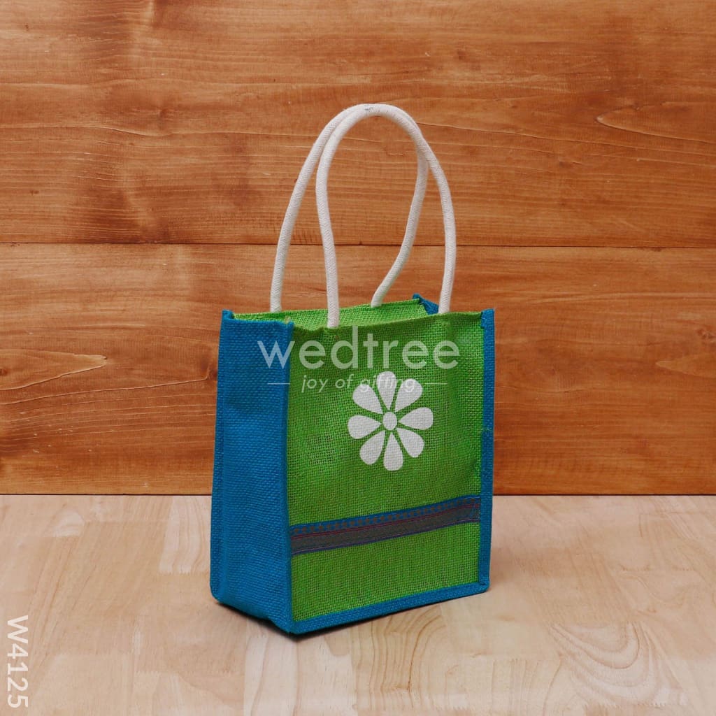 Jute Bag with Floral Print & Zari - W4125