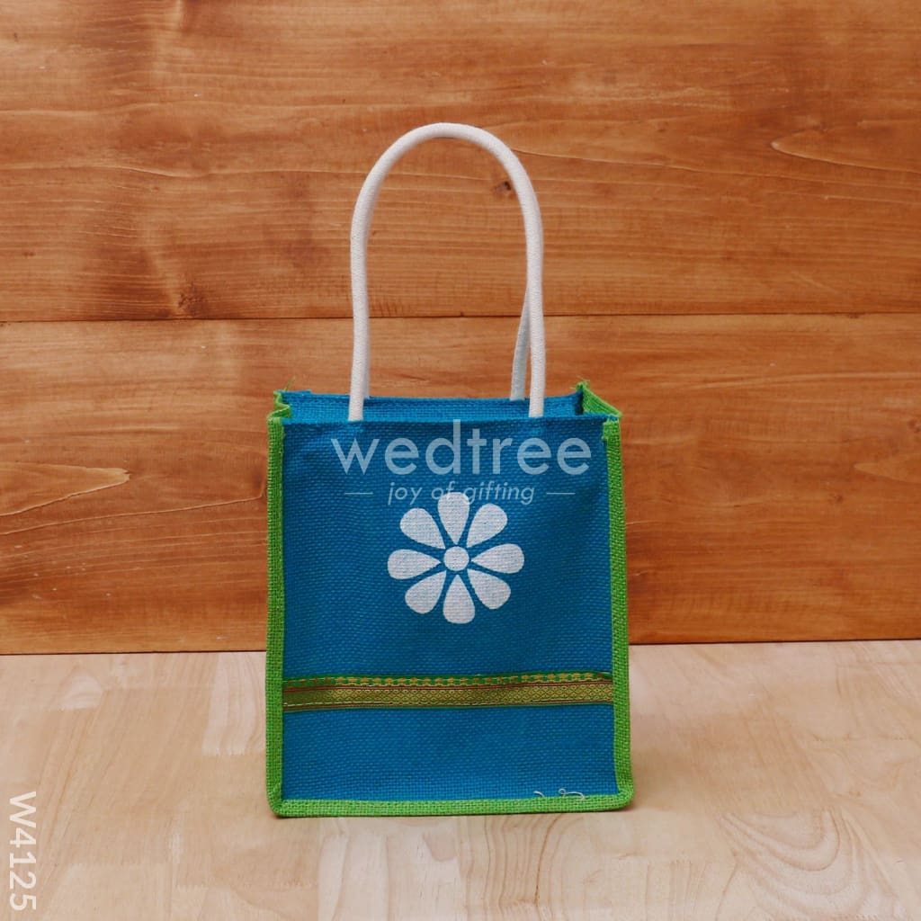 Jute Bag with Floral Print & Zari - W4125