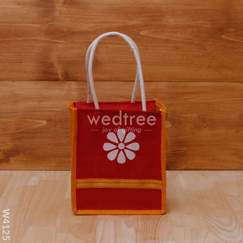 Jute Bag with Floral Print & Zari - W4125