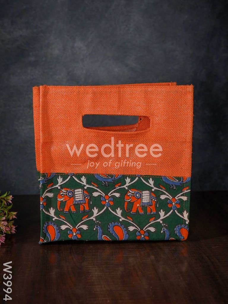 Jute Bag with Kalamkari Fabric- W3994