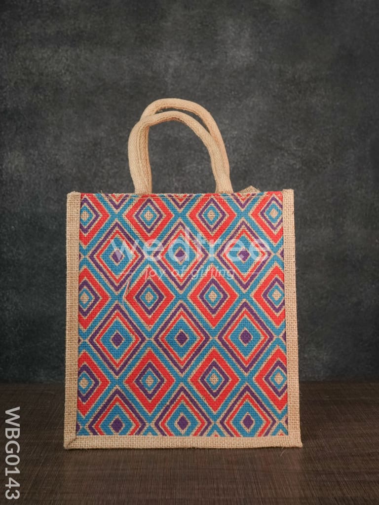 Jute Bag with Multicolored Diamond Design - WBG0143