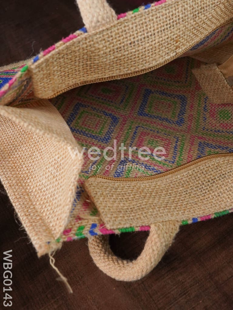 Jute Bag with Multicolored Diamond Design - WBG0143