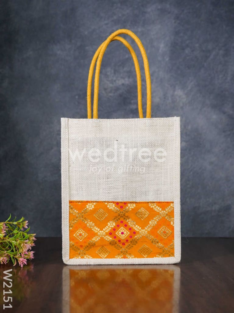 Jute Bag with Raw Silk Fabric & Velcro - W2151
