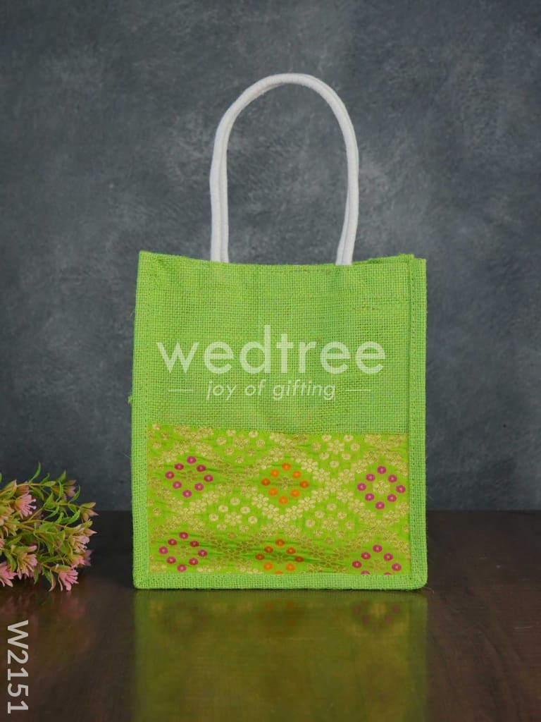 Jute Bag with Raw Silk Fabric & Velcro - W2151