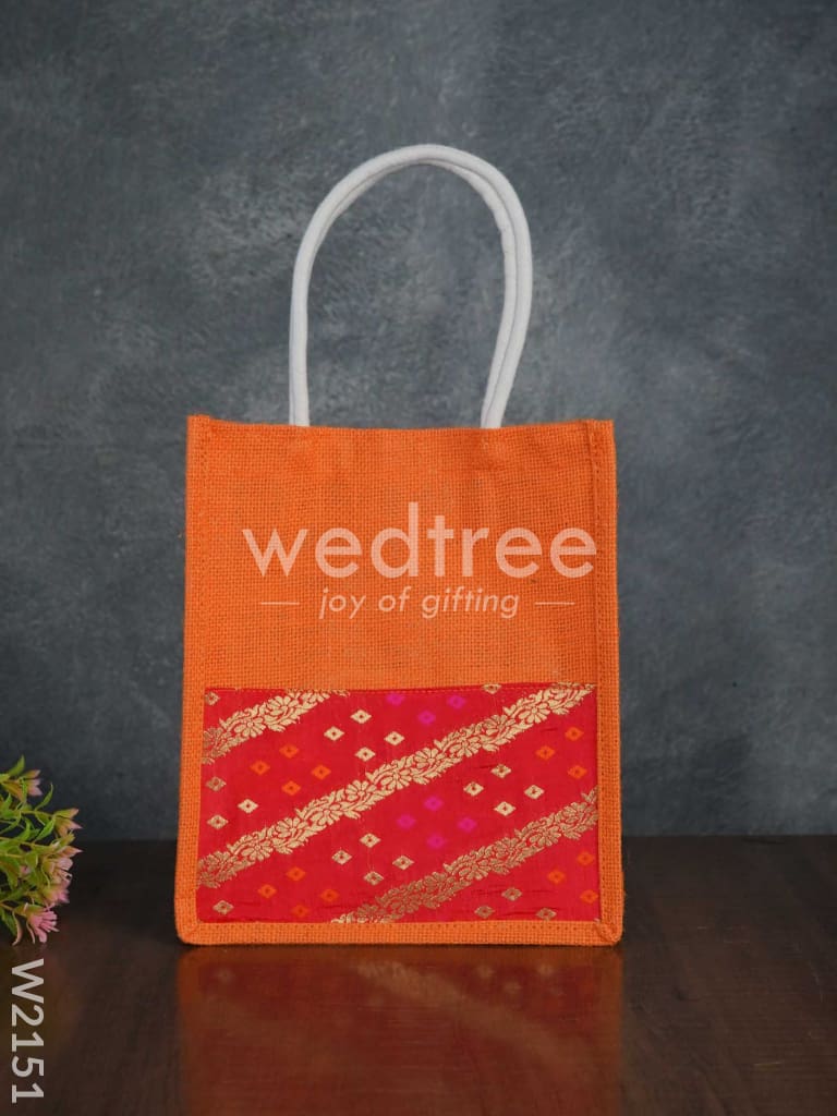 Jute Bag with Raw Silk Fabric & Velcro - W2151