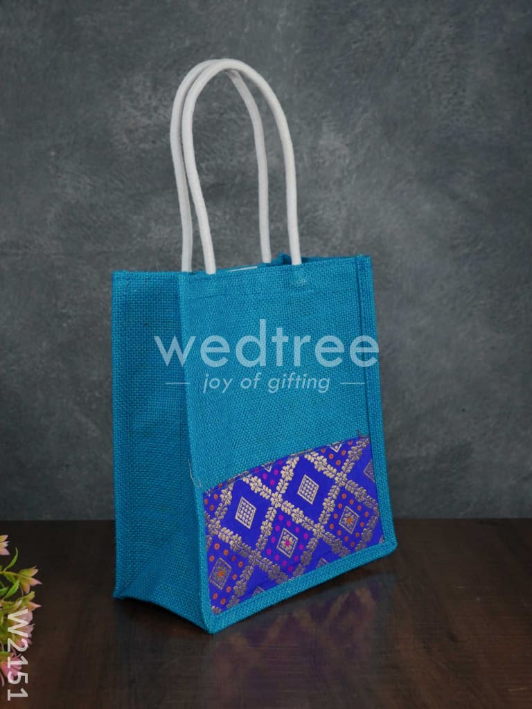 Jute Bag with Raw Silk Fabric & Velcro - W2151
