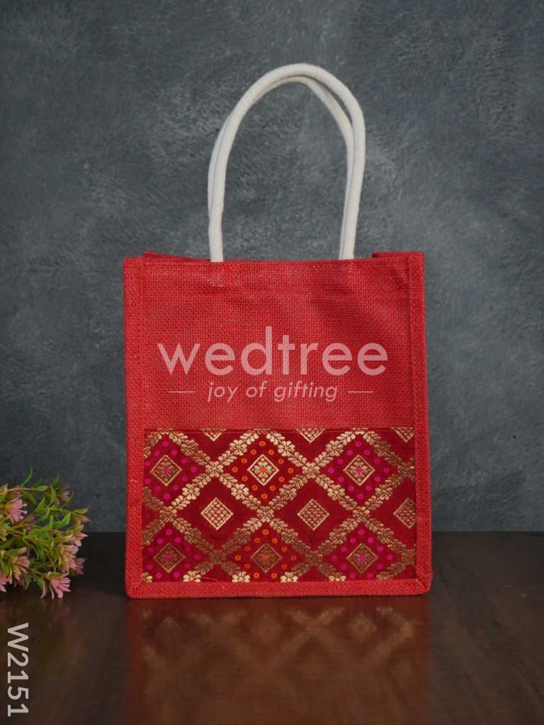 Jute Bag with Raw Silk Fabric & Velcro - W2151