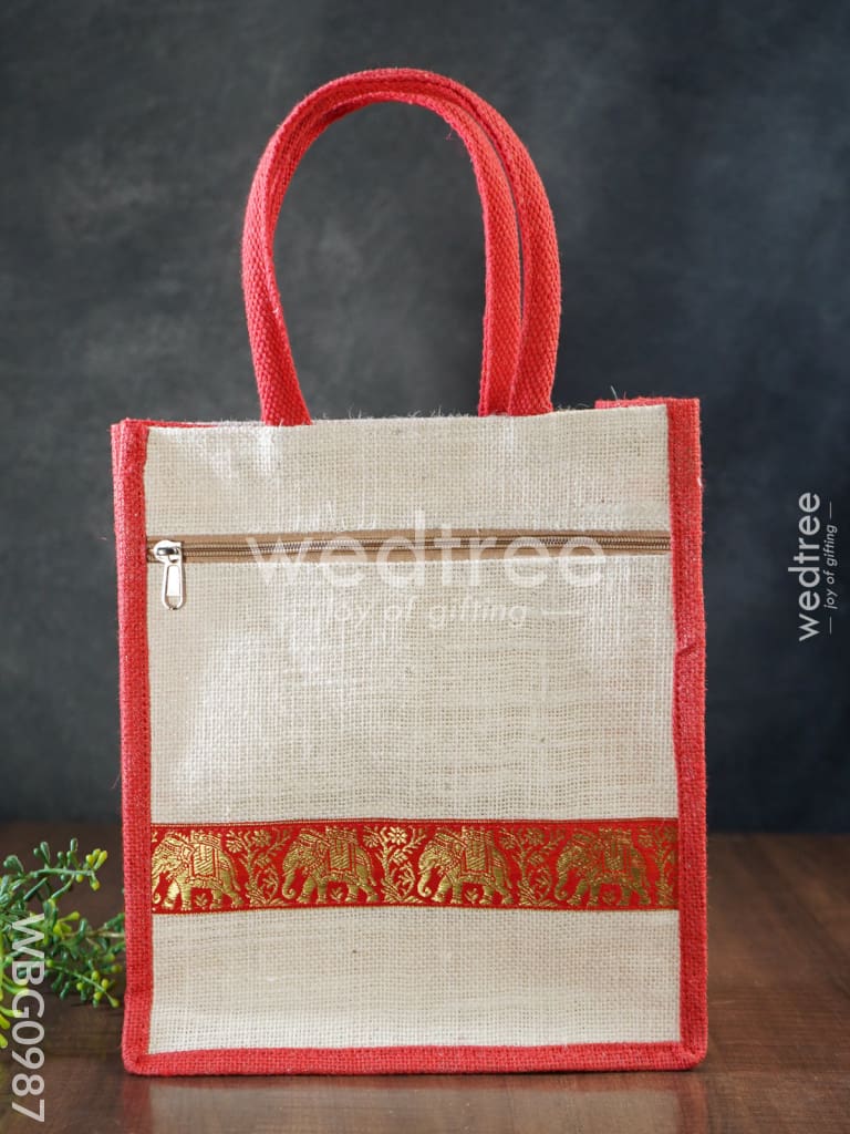 Jute Bag with Zari Lace Work - WBG0987
