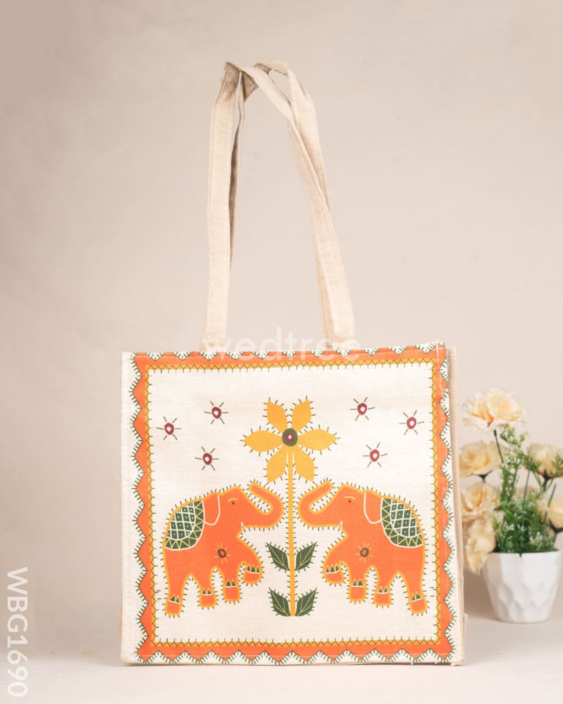Cloth Handbag with Peacock & Elephant Motif - WBG1690