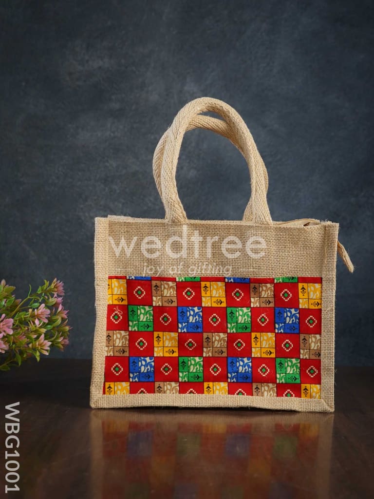 Jute Lunch Bag with Printed Fabric - WBG1001