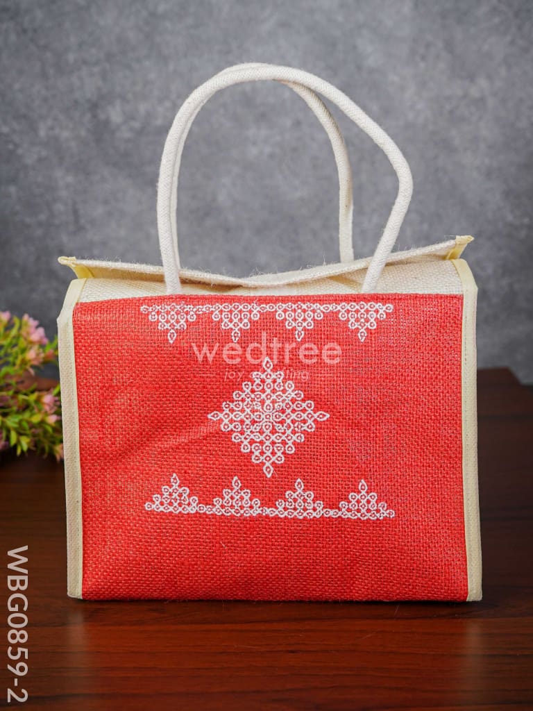 Jute Lunch Bag with Rangoli Print - WBG0859-2
