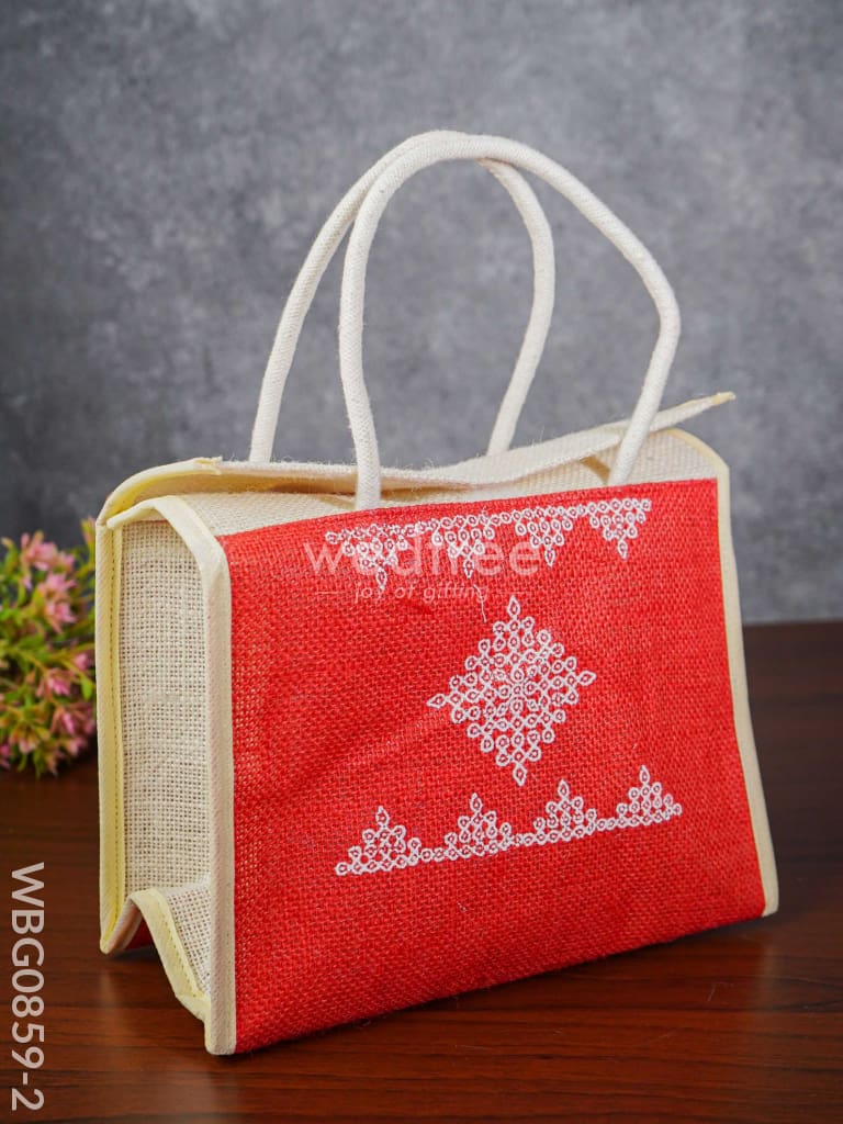 Jute Lunch Bag with Rangoli Print - WBG0859-2
