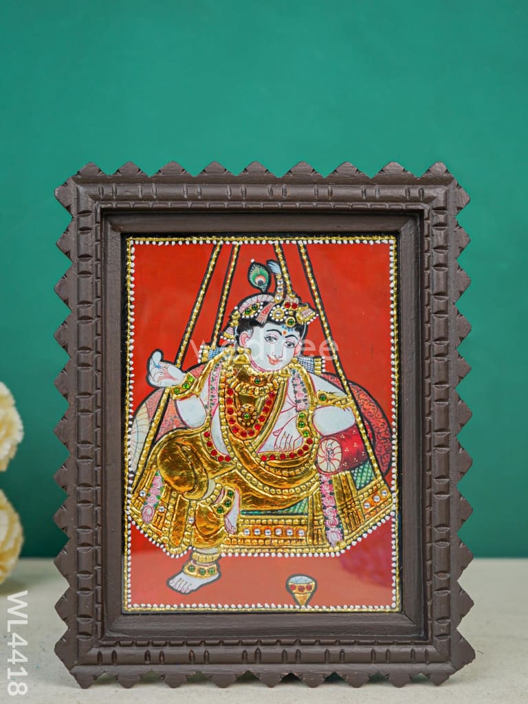 Krishna Photo frame with Tanjore art work - Flat (Gold foil) - 8 x 6 inch - WL4418