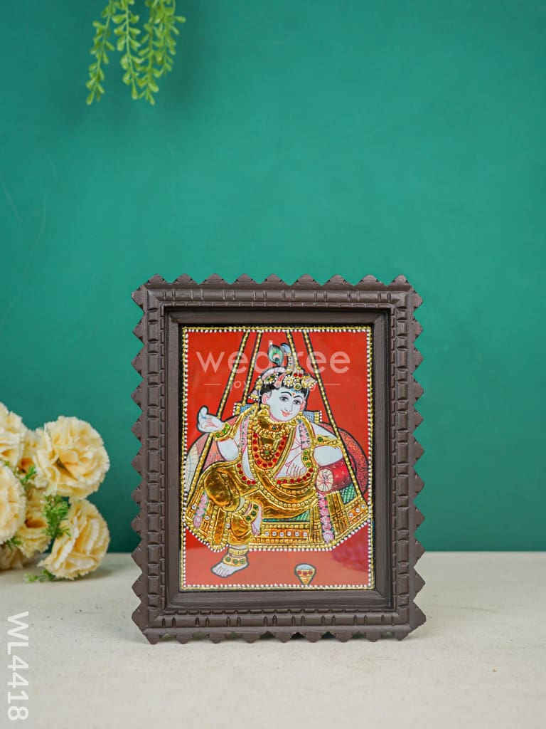 Krishna Photo frame with Tanjore art work - Flat (Gold foil) - 8 x 6 inch - WL4418