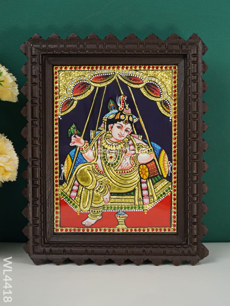 Krishna Photo frame with Tanjore art work - Flat (Gold foil) - 8 x 6 inch - WL4418