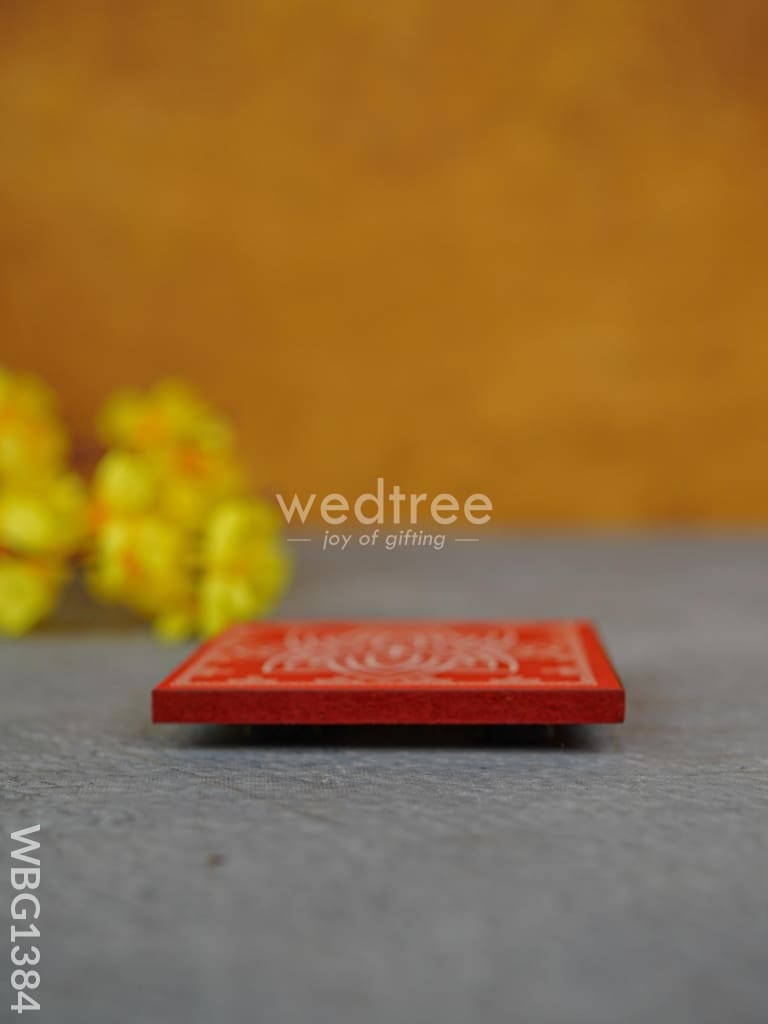 Laminated Manai - Hridhaya Kamalam Kolam Design - 4 inch x 4 inch - WBG1384