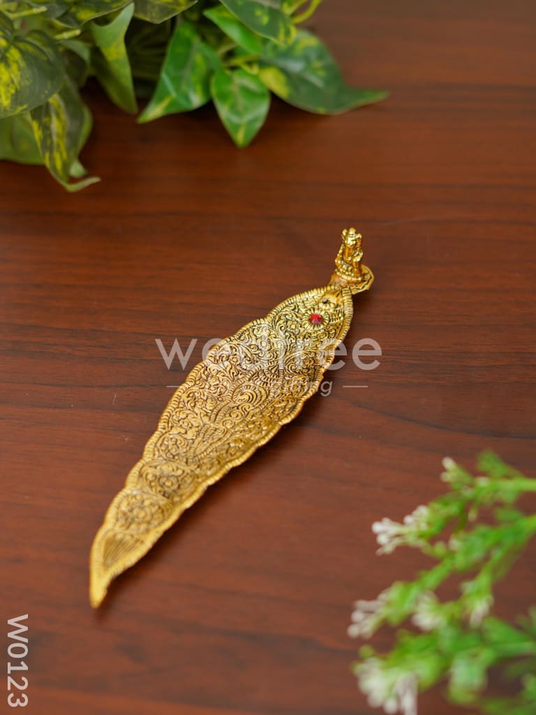 Leaf Agarbathi Stand Gold Ganesha - W0123