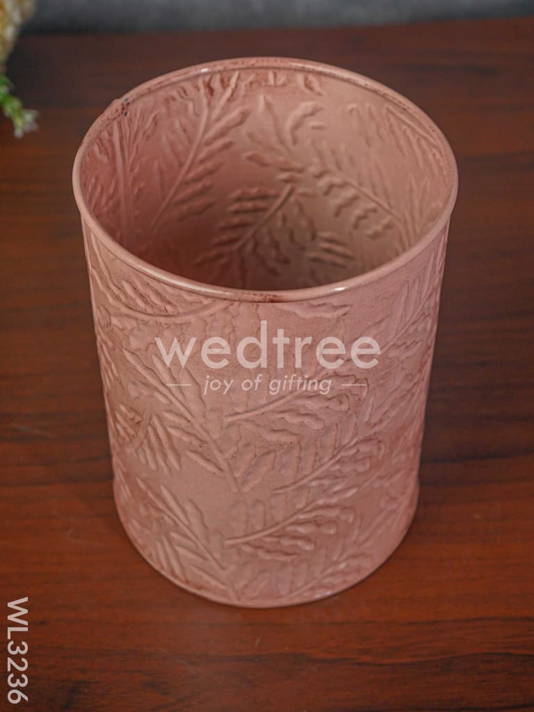 Leaf Imprinted Planter Pot with Wooden Stand - WL3236