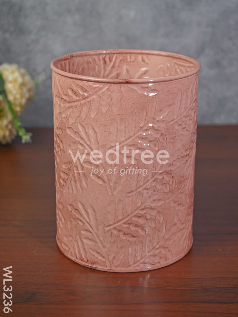 Leaf Imprinted Planter Pot with Wooden Stand - WL3236