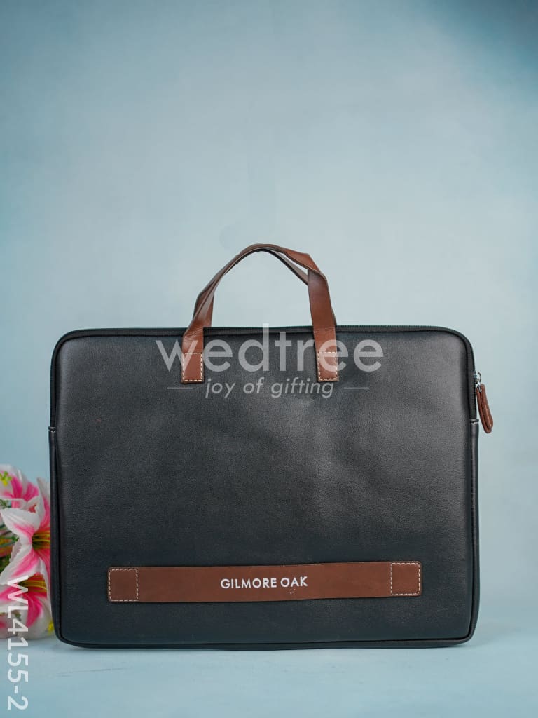 Leather Laptop Sleeve - Black with Tan Handles-WL4155-2