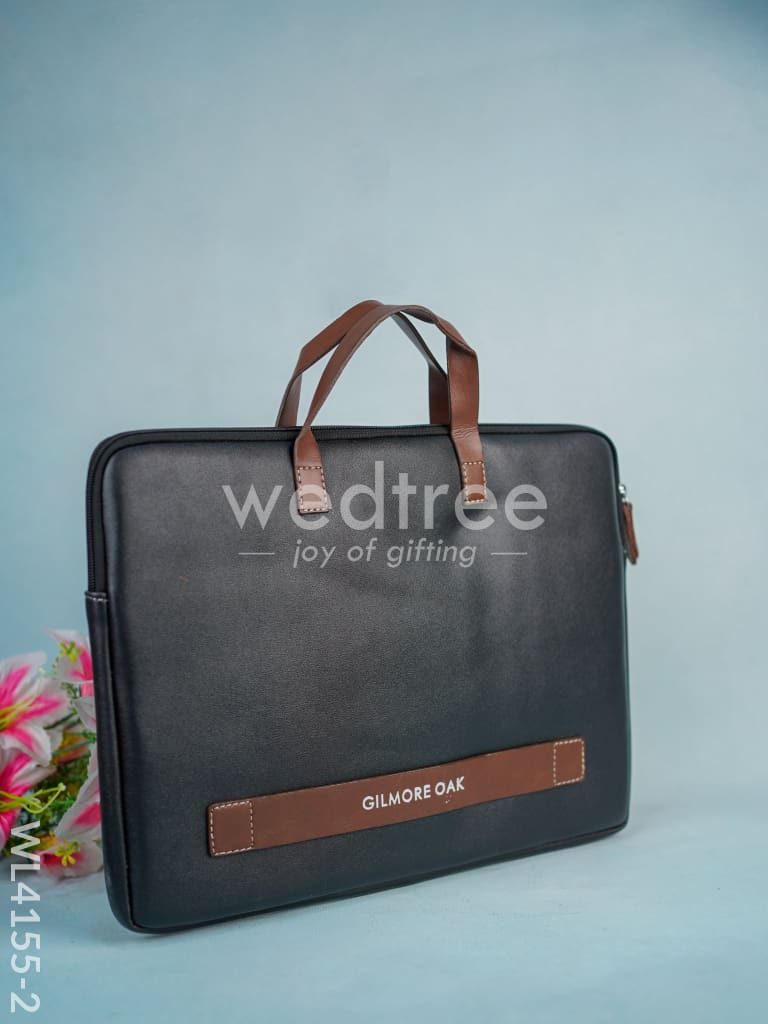 Leather Laptop Sleeve - Black with Tan Handles-WL4155-2