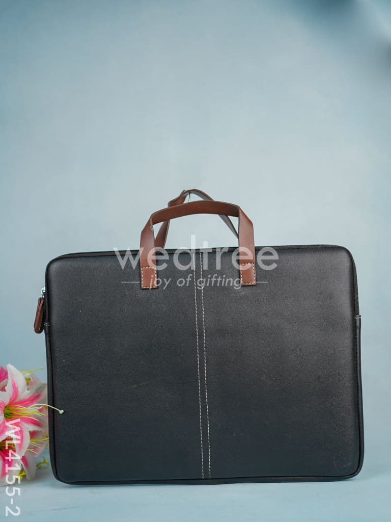 Leather Laptop Sleeve - Black with Tan Handles-WL4155-2