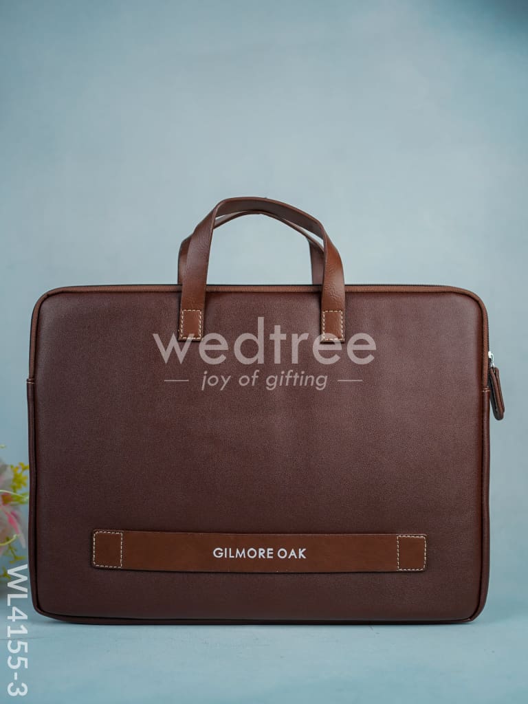 Leather Laptop Sleeve - Brown with Tan Handles - WL4155-3