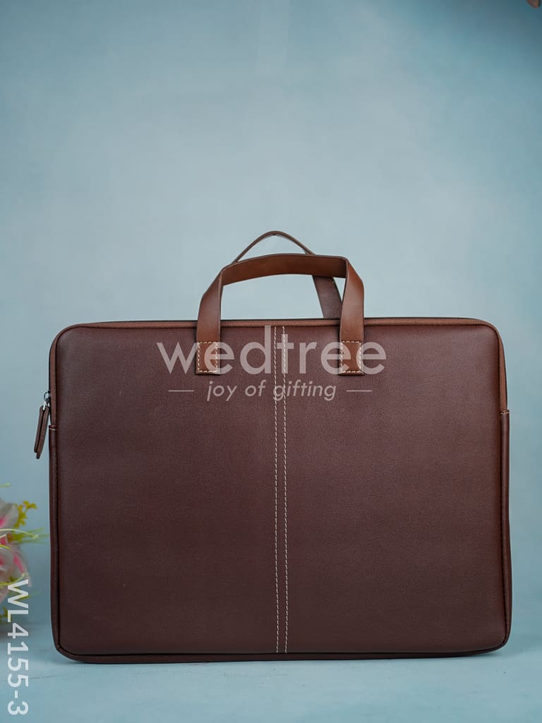 Leather Laptop Sleeve - Brown with Tan Handles - WL4155-3