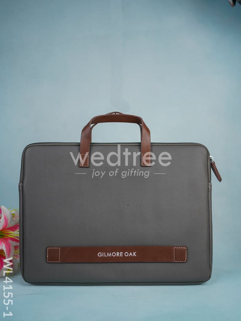 Leather Laptop Sleeve - Grey with Tan Handles - WL4155-1