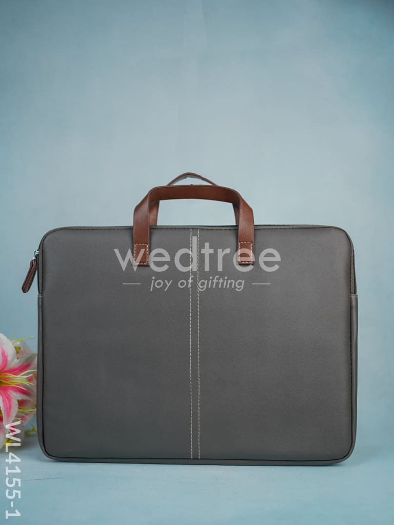 Leather Laptop Sleeve - Grey with Tan Handles - WL4155-1