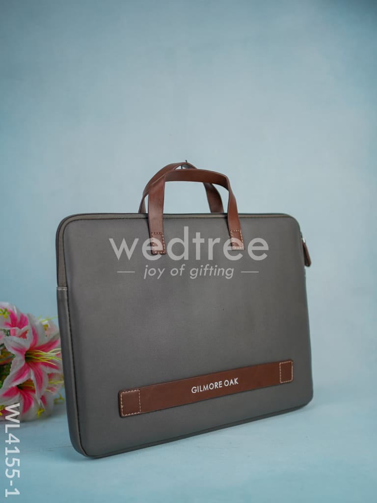 Leather Laptop Sleeve - Grey with Tan Handles - WL4155-1