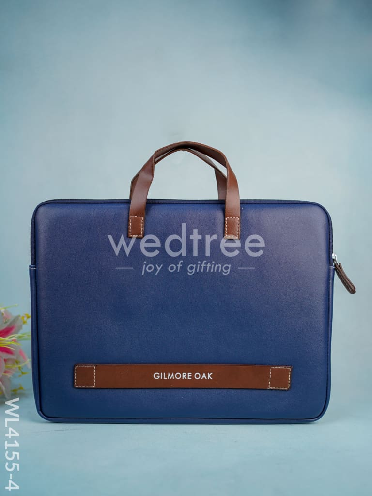 Leather Laptop Sleeve - Navy Blue with Tan Handles - WL4155-4