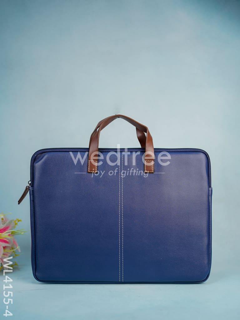 Leather Laptop Sleeve - Navy Blue with Tan Handles - WL4155-4